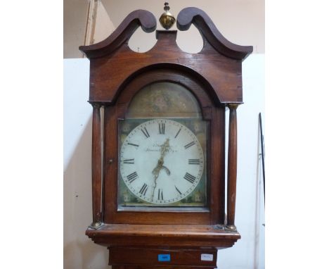 A 19th century Welsh oak longcase clock, 30hr movement, the painted break-arch dial signed J.Thomas &amp; Son Newcastle Emlyn