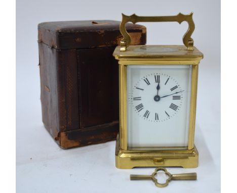 Two Carriage Clocks: Henry Marc, Paris, a lacquered brass 8-day two train movement striking the half hours and hours on a spi