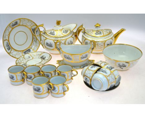 An elegant Worcester, Barr, Flight and Barr part service, comprising: two teapots and covers; a sauce tureen and stand; six c
