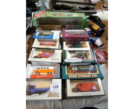 14 Die Cast toys & 2 miniature tractor seats