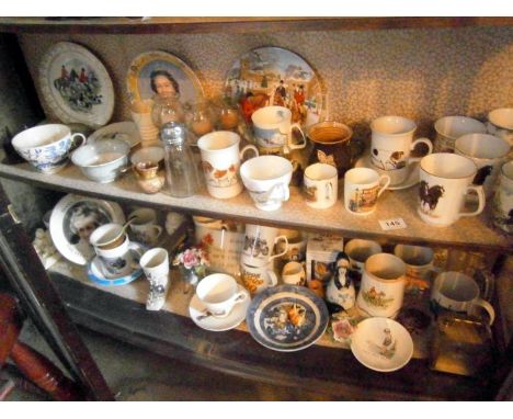 2 shelves of china etc. Including limited edition plates & tractor mugs etc.