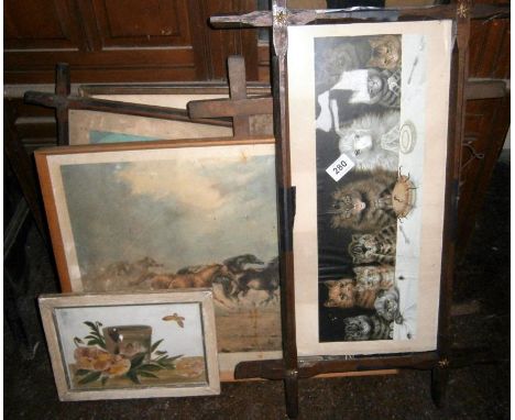 A quantity of pictures including Louis Wain print etc.