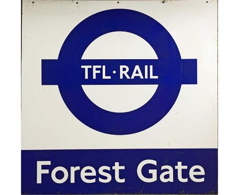 TfL-Rail PLATFORM ROUNDEL SIGN from Forest Gate station on the line from Liverpool Street to Shenfield taken over by TfL in 2
