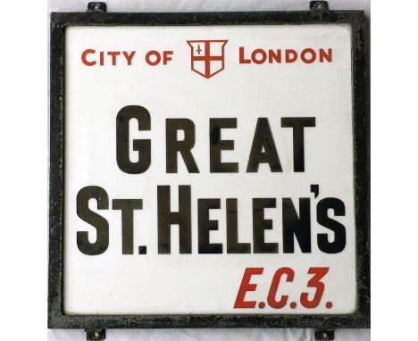 A City of London STREET SIGN from Great St Helen's, EC3, a small thoroughfare off Bishopsgate in London's financial district 