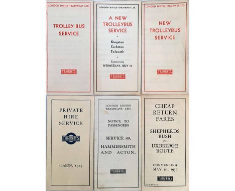 London United Tramways 'New Trolleybus Service' LEAFLETS from 1931 comprising the May 16 (the first), July 15 & 29 and Sept 2