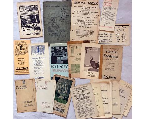 Quantity of London Tramways LEAFLETS & BOOKLETS from the 1920s/30s, mainly LCC but a couple of Underground Group & Croydon ex