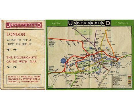 1909 London Underground POCKET MAP 'What to See and How to See it, The Excursionists' Guide with Map'. This is the map with n