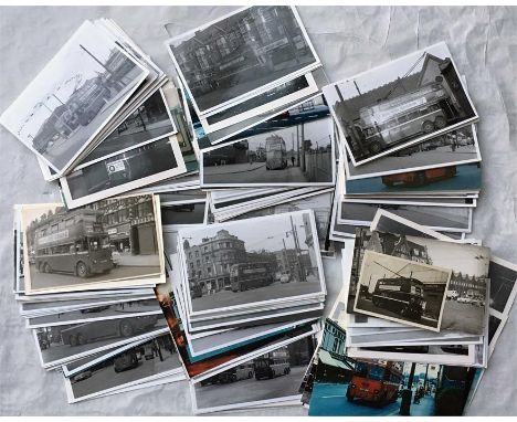 Large quantity of b&w London TROLLEYBUS PHOTOGRAPHS, mainly postcard-size, from the 1940s to the early 1960s. This set covers