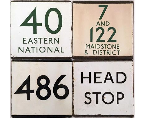 Selection of London Transport bus stop enamel E-PLATES for routes 40 Eastern National, 7 & 122 Maidstone & District (both wit