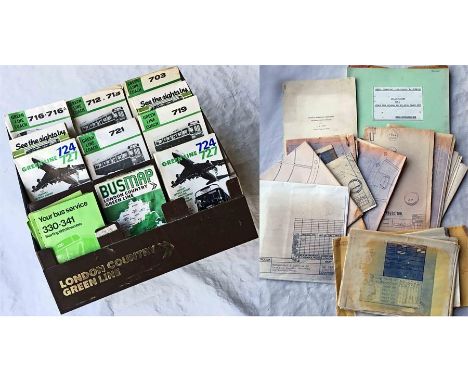 1970s London Country plastic LEAFLET RACK containg a quantity of 1970s Green Line leaflets & maps. A wall-hanging rack, adapt