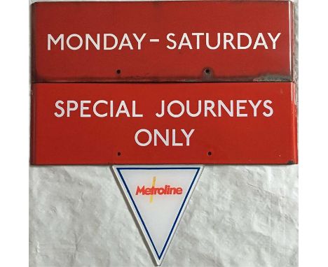 London Transport bus stop enamel Q (G)-PLATES 'Monday - Saturday' and 'Special Journeys Only' in good, ex-stop condition plus