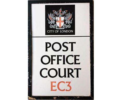 A City of London enamel STREET SIGN for Post Office Court, EC2, a small thoroughfare off King William Street in the heart of 
