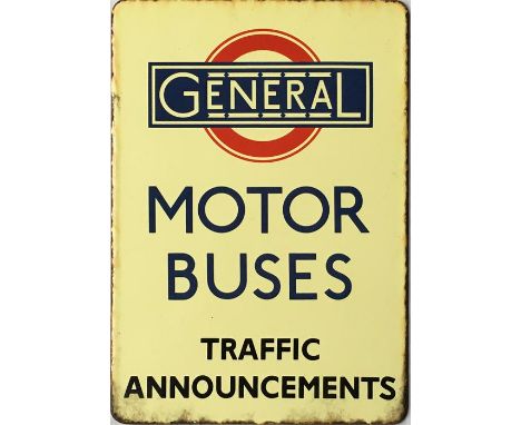 London General Omnibus Company 1920s ENAMEL SIGN ''MOTOR BUSES - TRAFFIC ANNOUNCEMENTS'' believed to have been located in an 