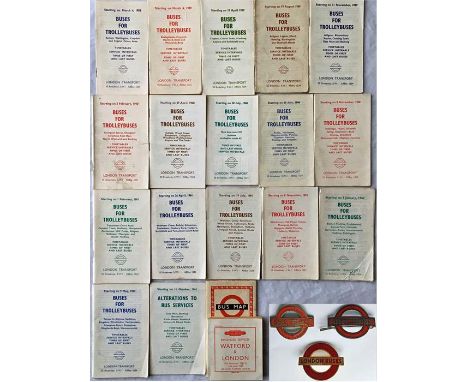 Set of London Transport 'Buses for Trolleybuses' LEAFLETS dated from 1959-1962 (total of 16, possibly a complete set) plus 3 