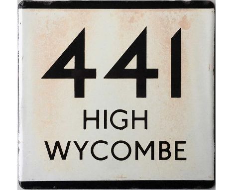 London Transport bus stop enamel E-PLATE for route 441 High Wycombe. The probable location of this plate was Staines Central 