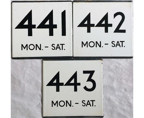Selection of London Transport bus stop enamel E-PLATES for Country Area routes 441, 442 and 443, all lettered Mon-Sat. In ver