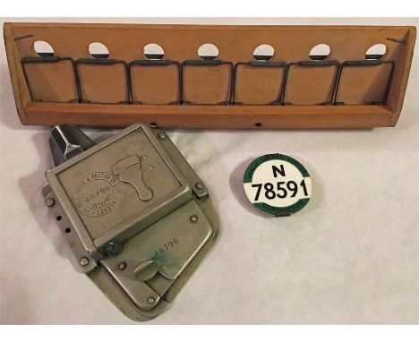 London Transport BELL PUNCH TICKET MACHINE serial no 46796 with back-plate marked 'Holloway 153' plus a 14-position wooden TI