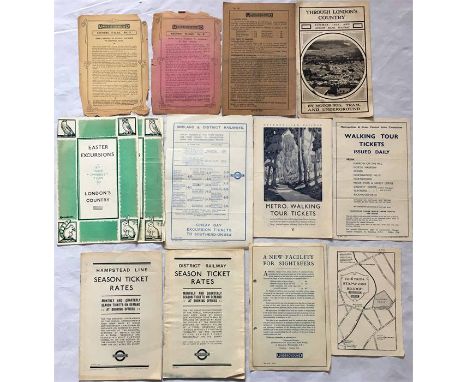Very early Underground Group COUNTRY WALKS LEAFLETS comprising No 5 (March 1910), No 8 (Oct 1910) and No 15 (April 1911), the