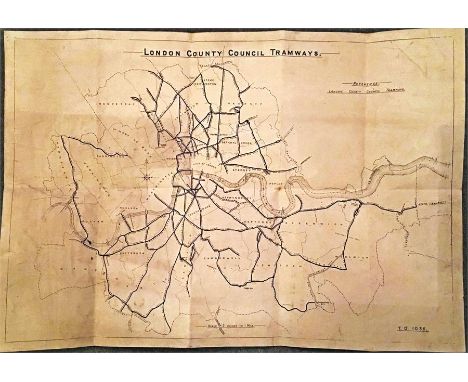 A large MAP of London County Council Tramways, probably for official purposes. Shows the system on named roads/streets plus c