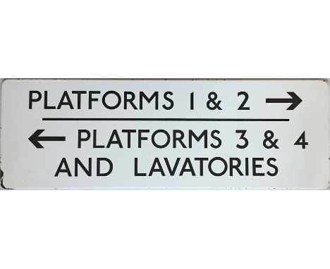 London Underground ENAMEL SIGN 'Platforms 1 & 2, Platforms 3 & 4 and lavatories' A fully-flanged sign of c1960s vintage measu