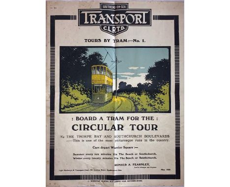 1929 Southend-on-Sea Transport (Corporation Light Railways & Transport Dept) POSTER 'Tours by Tram - No 1. Board a Tram for t
