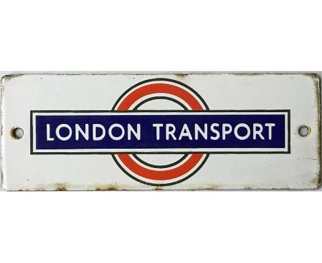 1940s London Transport enamel bus stop panel timetable HEADER PLATE in the early post-war style. Measures 8" x 3" (21cm x 7cm