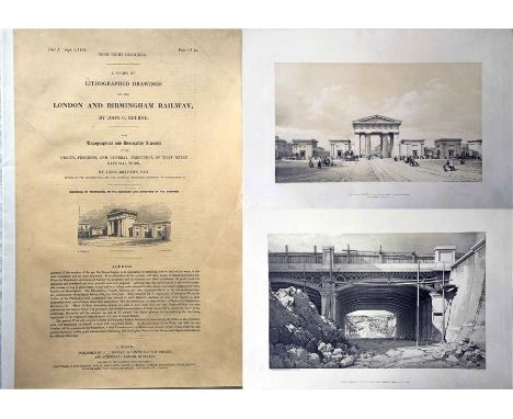 Original 1838 FOLDER (14" x 20") with LITHOGRAPHED DRAWINGS (Part 1) by John C Bourne of the London & Birmingham Railway unde