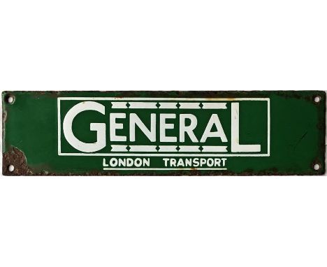 1933/34 London Transport enamel bus stop panel timetable HEADER PLATE 'General - London Transport' from the first days of the