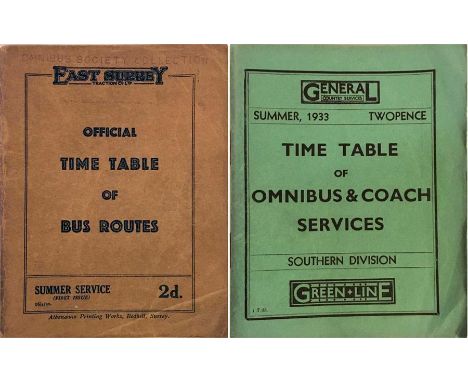 East Surrey Traction Co Ltd TIMETABLE BOOKLET for Summer Service 1930 (16/4/30) & London General Country Services TIMETABLE B