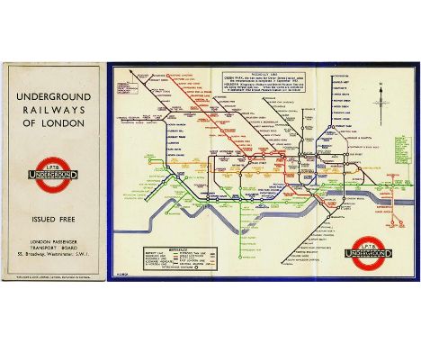 First-year Harry Beck London Underground DIAGRAMMATIC CARD MAP. The undated edition with no print-code, issued c. August 1933