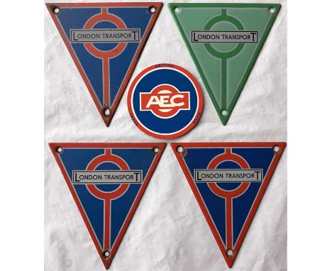 Selection of London Transport enamel BUS RADIATOR BADGES (T, STL, RT etc) comprising 3 x Central Area type and 1 x Country Ar