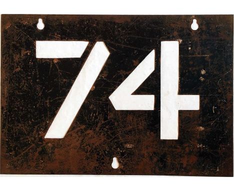 London Transport Tramways ROUTE NUMBER STENCIL for route 74 which ran from Blackfriars to Grove Park . Measuring 22" x 15" (5