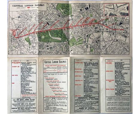 c1902 Central London Railway fold-out POCKET MAP produced to promote its service from Bank to Shepherds Bush. The line is sup