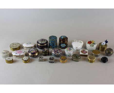 A collection of assorted dressing table items including cloisonne boxes, enamel, brass and ceramic designs