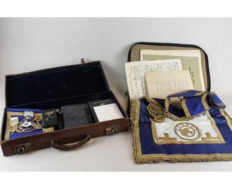 Freemasonry interest, Owers Light Lodge silver gilt Founder's Medal, Manor of Bosham Lodge medal, Sussex gilt embroidered arm