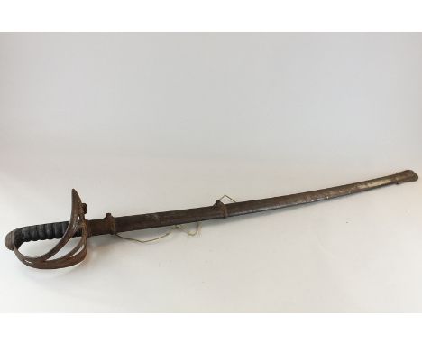 A Rifle officer's sword with etched blade by Cobbett in steel scabbard