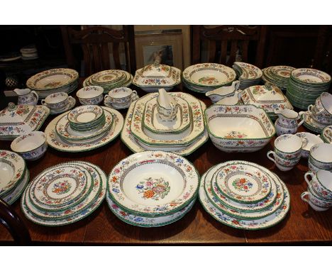 A  large Copeland Spode Chinese Rose pattern dinner, tea and breakfast service comprising fourteen dinner plates, eight soup 