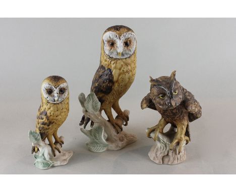 Goebel, three matt porcelain models of owls, largest 23cm