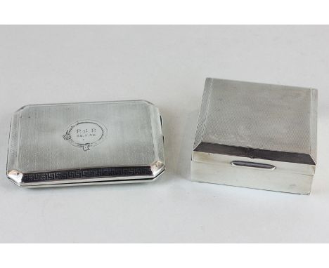 A George VI silver cigarette case and a square silver cigarette box with engine turned decoration