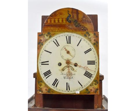 Henry Peach, Bridport, an oak 8-day longcase clock, the enamelled arched dial with polychrome decoration, subsidiary seconds 