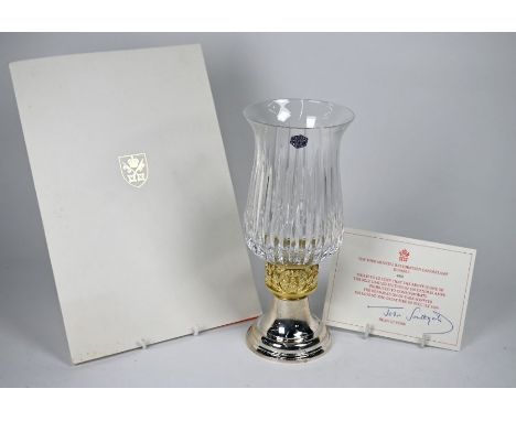 An Aurum ltd edition parcel gilt silver commemorative York Minster Candle-lamp with Stuart crystal shade, Hector Miller, Lond