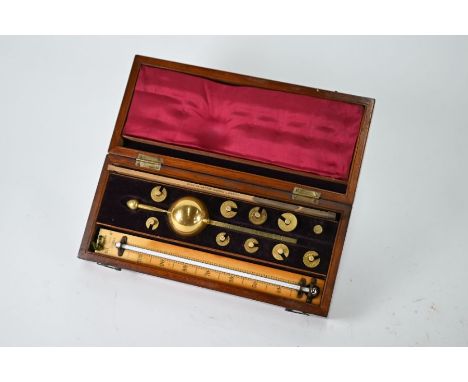 A 19th century Sykes's Hydrometer in inlaid mahogany box, with accessoriesDent on gold ball - scratches and wear
One screw mi