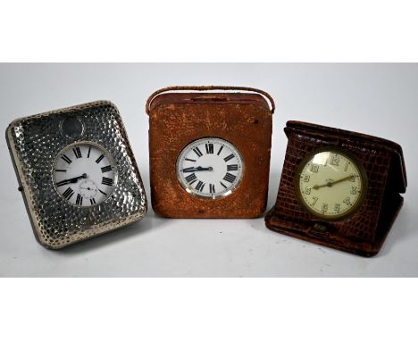 An Edwardian silver faced travelling watch-case, London 1902, fitted with large ep pocket watch, to/w a Swiss .935 standard t