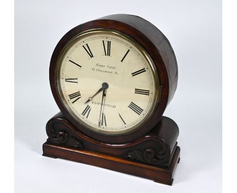 James Gray, Edinburgh, an early Victorian mahogany drum cased single fusee mantel clock, with passing strike on an hour bell,