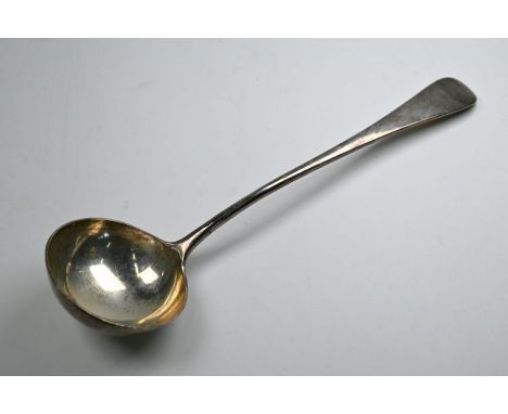 A heavy quality late Victorian silver OEP soup ladle, Charles Boyton II, London 1898, 10.2oz (318 g ), 35 cm