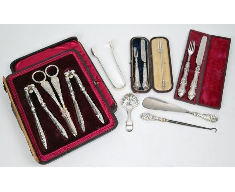 An early Victorian cased Christening knife and fork, Aaron Hadfield, Sheffield 1840 and a similar miniature set, George Unite