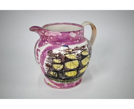 An early 19th century Sunderland lustre pottery jug, printed with 'The Great Australia Clipper-Ship' and 'The Unfortunate Lon