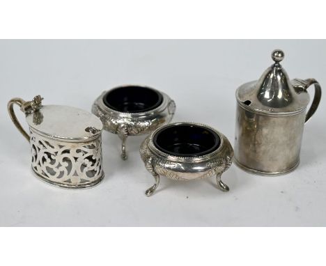 A pair of Scottish silver salts with foliate engraved decoration and 'sprig' feet, Mackay &amp; Chisholm, Edinburgh 1866, 6.5