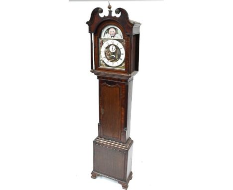 Radford, Leeds, a late 18th century cross-banded oak longcase clock, the 8-day movement with polychrome painted arched dial i