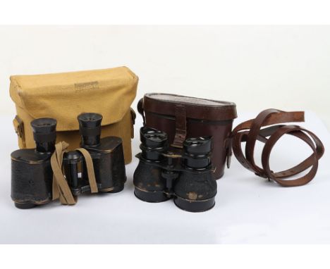 Pair of WW2 British Officers Binoculars in Webbing Carry Case, fine pair of blackened brass 6x30 officers binoculars manufact